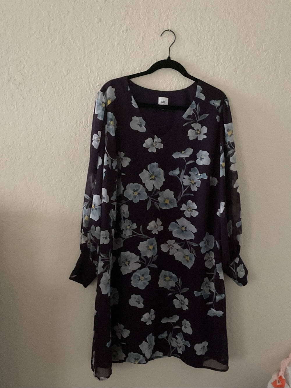 CAbi Purple Floral Long Sleeve Shift Dress